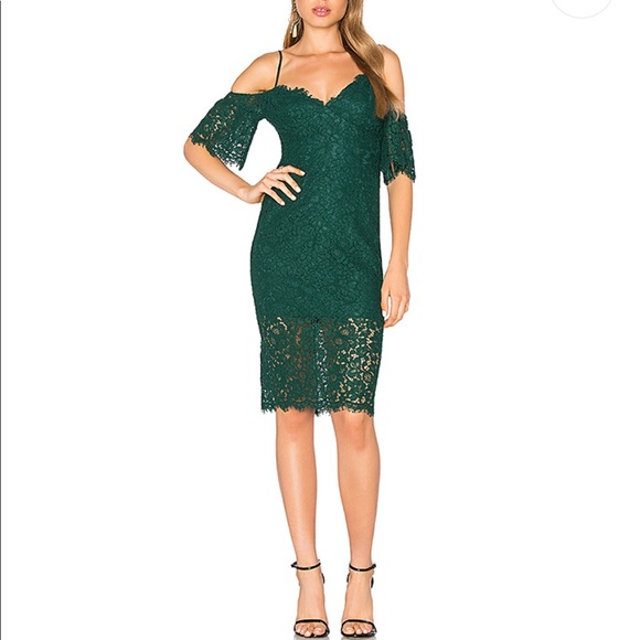 green lace bardot dress